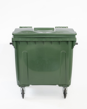 Мусорный контейнер 1100Л со сплошной крышкой зеленый