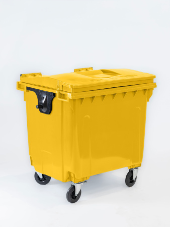 Мусорный контейнер 1100Л со сплошной крышкой желтый